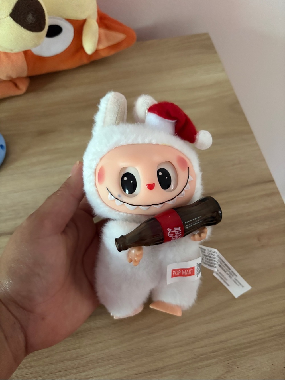 Pop Mart White Plush Holiday Monster Figure with Bottle